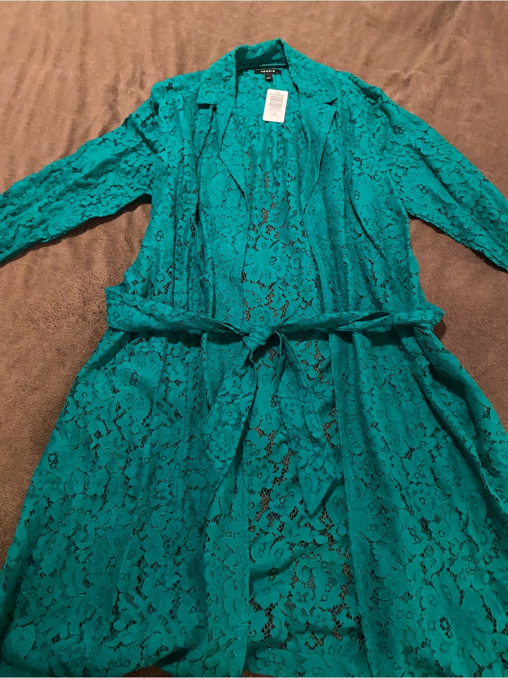 Green Lace Trench with Waist Tie